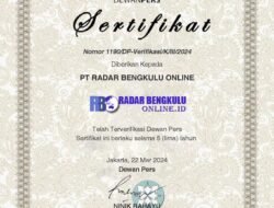 Selamat, Dewan Pers Memberikan Sertifikasi kepada Radar Bengkulu Online