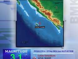 Gempa Magnitudo 3,1 Guncang Timur Laut Enggano, Bengkulu